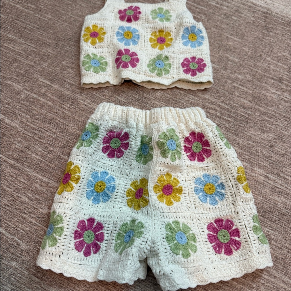 Haute Hippie Kids Crochet Floral Set - Cream, Pink, Blue, Green, Yellow